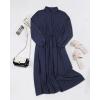imageECOWISH Womens Midi Dress Summer Spring Short Sleeve Button Front Casual A Line Maxi Shirt Dresses with V Neck Pockets 202563navy Blue