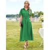 imageECOWISH Womens Midi Dress Summer Spring Short Sleeve Button Front Casual A Line Maxi Shirt Dresses with V Neck Pockets 2025Bright Green