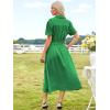 imageECOWISH Womens Midi Dress Summer Spring Short Sleeve Button Front Casual A Line Maxi Shirt Dresses with V Neck Pockets 2025Bright Green