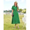 imageECOWISH Womens Midi Dress Summer Spring Short Sleeve Button Front Casual A Line Maxi Shirt Dresses with V Neck Pockets 2025Bright Green