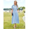 imageECOWISH Womens Midi Dress Summer Spring Short Sleeve Button Front Casual A Line Maxi Shirt Dresses with V Neck Pockets 2025Light Blue