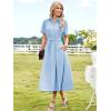 imageECOWISH Womens Midi Dress Summer Spring Short Sleeve Button Front Casual A Line Maxi Shirt Dresses with V Neck Pockets 2025Light Blue