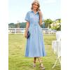 imageECOWISH Womens Midi Dress Summer Spring Short Sleeve Button Front Casual A Line Maxi Shirt Dresses with V Neck Pockets 2025Light Blue