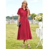 imageECOWISH Womens Midi Dress Summer Spring Short Sleeve Button Front Casual A Line Maxi Shirt Dresses with V Neck Pockets 2025Red