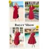 imageECOWISH Womens Midi Dress Summer Spring Short Sleeve Button Front Casual A Line Maxi Shirt Dresses with V Neck Pockets 2025Red