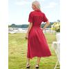 imageECOWISH Womens Midi Dress Summer Spring Short Sleeve Button Front Casual A Line Maxi Shirt Dresses with V Neck Pockets 2025Red