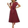 imageECOWISH Summer Maxi Dress Women Cocktail Formal Wedding Guest Long Short Sleeve Pleated Dresses Empire Waist Crew Neck Slit30wine Red