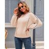 imageECOWISH Oversized Sweaters for Women Fall Winter Cable Knit Chunky Color Block Tops Jumper Long Sleeve Crewneck Pullover 2025Beige