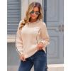 imageECOWISH Oversized Sweaters for Women Fall Winter Cable Knit Chunky Color Block Tops Jumper Long Sleeve Crewneck Pullover 2025Beige