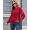 imageECOWISH Oversized Sweaters for Women Fall Winter Cable Knit Chunky Color Block Tops Jumper Long Sleeve Crewneck Pullover 2025Wine Red