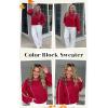imageECOWISH Oversized Sweaters for Women Fall Winter Cable Knit Chunky Color Block Tops Jumper Long Sleeve Crewneck Pullover 2025Wine Red
