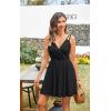 imageECOWISH Summer Dresses for Women 2025 VNeck Spaghetti Strap Bowknot Backless Sleeveless Lace Mini Swing Skater Dress3450 Black