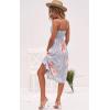 imageECOWISH Women 2025 Summer Dresses Tie Front VNeck Spaghetti Strap Button Down ALine Backless Swing Midi Dress1603 Stripea Separate Tie