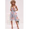 imageECOWISH Women 2025 Summer Dresses Tie Front VNeck Spaghetti Strap Button Down ALine Backless Swing Midi Dress1603 Stripea Separate Tie