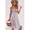 imageECOWISH Women 2025 Summer Dresses Tie Front VNeck Spaghetti Strap Button Down ALine Backless Swing Midi Dress1603 Stripea Separate Tie
