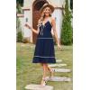 imageECOWISH Women 2025 Summer Dresses Tie Front VNeck Spaghetti Strap Button Down ALine Backless Swing Midi Dress432 Navy Blue