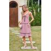 imageECOWISH Women 2025 Summer Dresses Tie Front VNeck Spaghetti Strap Button Down ALine Backless Swing Midi Dress432 Pink