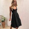 imageECOWISH Women 2025 Summer Dresses Tie Front VNeck Spaghetti Strap Button Down ALine Backless Swing Midi Dress572 Blackfunctional Buttons