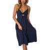 imageECOWISH Women 2025 Summer Dresses Tie Front VNeck Spaghetti Strap Button Down ALine Backless Swing Midi Dress572 Navy Bluefunctional Buttons