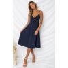 imageECOWISH Women 2025 Summer Dresses Tie Front VNeck Spaghetti Strap Button Down ALine Backless Swing Midi Dress572 Navy Bluefunctional Buttons