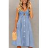 imageECOWISH Women 2025 Summer Dresses Tie Front VNeck Spaghetti Strap Button Down ALine Backless Swing Midi Dress809 Bluedecorative Buttons