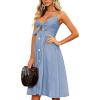 imageECOWISH Women 2025 Summer Dresses Tie Front VNeck Spaghetti Strap Button Down ALine Backless Swing Midi Dress809 Bluedecorative Buttons