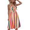 imageECOWISH Women 2025 Summer Dresses Tie Front VNeck Spaghetti Strap Button Down ALine Backless Swing Midi Dress809 Color Stripedecorative Buttons