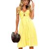 imageECOWISH Women 2025 Summer Dresses Tie Front VNeck Spaghetti Strap Button Down ALine Backless Swing Midi Dress809 Yellowdecorative Buttons