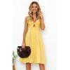 imageECOWISH Women 2025 Summer Dresses Tie Front VNeck Spaghetti Strap Button Down ALine Backless Swing Midi DressYellowfunctional Buttons