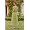 imageECOWISH Women Cotton Midi Dress 2025 Button V Neck Casual Summer Dresses Short Sleeve ALine Shirt Long Dress with Pockets422 Green