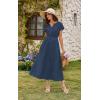 imageECOWISH Women Cotton Midi Dress 2025 Button V Neck Casual Summer Dresses Short Sleeve ALine Shirt Long Dress with Pockets422 Navy Blue