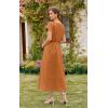 imageECOWISH Women Cotton Midi Dress 2025 Button V Neck Casual Summer Dresses Short Sleeve ALine Shirt Long Dress with Pockets422 Orange