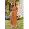 imageECOWISH Women Cotton Midi Dress 2025 Button V Neck Casual Summer Dresses Short Sleeve ALine Shirt Long Dress with Pockets422 Orange