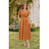 imageECOWISH Women Cotton Midi Dress 2025 Button V Neck Casual Summer Dresses Short Sleeve ALine Shirt Long Dress with Pockets422 Orange