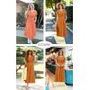imageECOWISH Women Cotton Midi Dress 2025 Button V Neck Casual Summer Dresses Short Sleeve ALine Shirt Long Dress with Pockets422 Orange