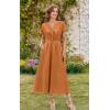 imageECOWISH Women Cotton Midi Dress 2025 Button V Neck Casual Summer Dresses Short Sleeve ALine Shirt Long Dress with Pockets422 Orange