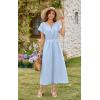 imageECOWISH Women Cotton Midi Dress 2025 Button V Neck Casual Summer Dresses Short Sleeve ALine Shirt Long Dress with Pockets422 Sky Blue