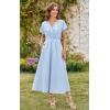 imageECOWISH Women Cotton Midi Dress 2025 Button V Neck Casual Summer Dresses Short Sleeve ALine Shirt Long Dress with Pockets422 Sky Blue