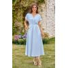 imageECOWISH Women Cotton Midi Dress 2025 Button V Neck Casual Summer Dresses Short Sleeve ALine Shirt Long Dress with Pockets422 Sky Blue