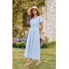 imageECOWISH Women Cotton Midi Dress 2025 Button V Neck Casual Summer Dresses Short Sleeve ALine Shirt Long Dress with Pockets422 Sky Blue