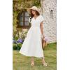imageECOWISH Women Cotton Midi Dress 2025 Button V Neck Casual Summer Dresses Short Sleeve ALine Shirt Long Dress with Pockets422 White