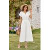 imageECOWISH Women Cotton Midi Dress 2025 Button V Neck Casual Summer Dresses Short Sleeve ALine Shirt Long Dress with Pockets422 White