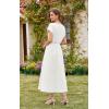imageECOWISH Women Cotton Midi Dress 2025 Button V Neck Casual Summer Dresses Short Sleeve ALine Shirt Long Dress with Pockets422 White