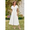 imageECOWISH Women Cotton Midi Dress 2025 Button V Neck Casual Summer Dresses Short Sleeve ALine Shirt Long Dress with Pockets422 White