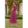 imageECOWISH Women Cotton Midi Dress 2025 Button V Neck Casual Summer Dresses Short Sleeve ALine Shirt Long Dress with Pockets422 Wine Red