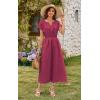 imageECOWISH Women Cotton Midi Dress 2025 Button V Neck Casual Summer Dresses Short Sleeve ALine Shirt Long Dress with Pockets422 Wine Red