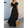 imageECOWISH Womens Summer Maxi Dress 2025 Flutter Short Sleeve V Neck Tie Front Wedding Guest Vacation Tiered Flowy DressesBlack