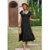 imageECOWISH Womens Summer Maxi Dress 2025 Flutter Short Sleeve V Neck Tie Front Wedding Guest Vacation Tiered Flowy DressesBlack