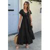imageECOWISH Womens Summer Maxi Dress 2025 Flutter Short Sleeve V Neck Tie Front Wedding Guest Vacation Tiered Flowy DressesBlack
