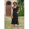 imageECOWISH Womens Summer Maxi Dress 2025 Flutter Short Sleeve V Neck Tie Front Wedding Guest Vacation Tiered Flowy DressesBlack